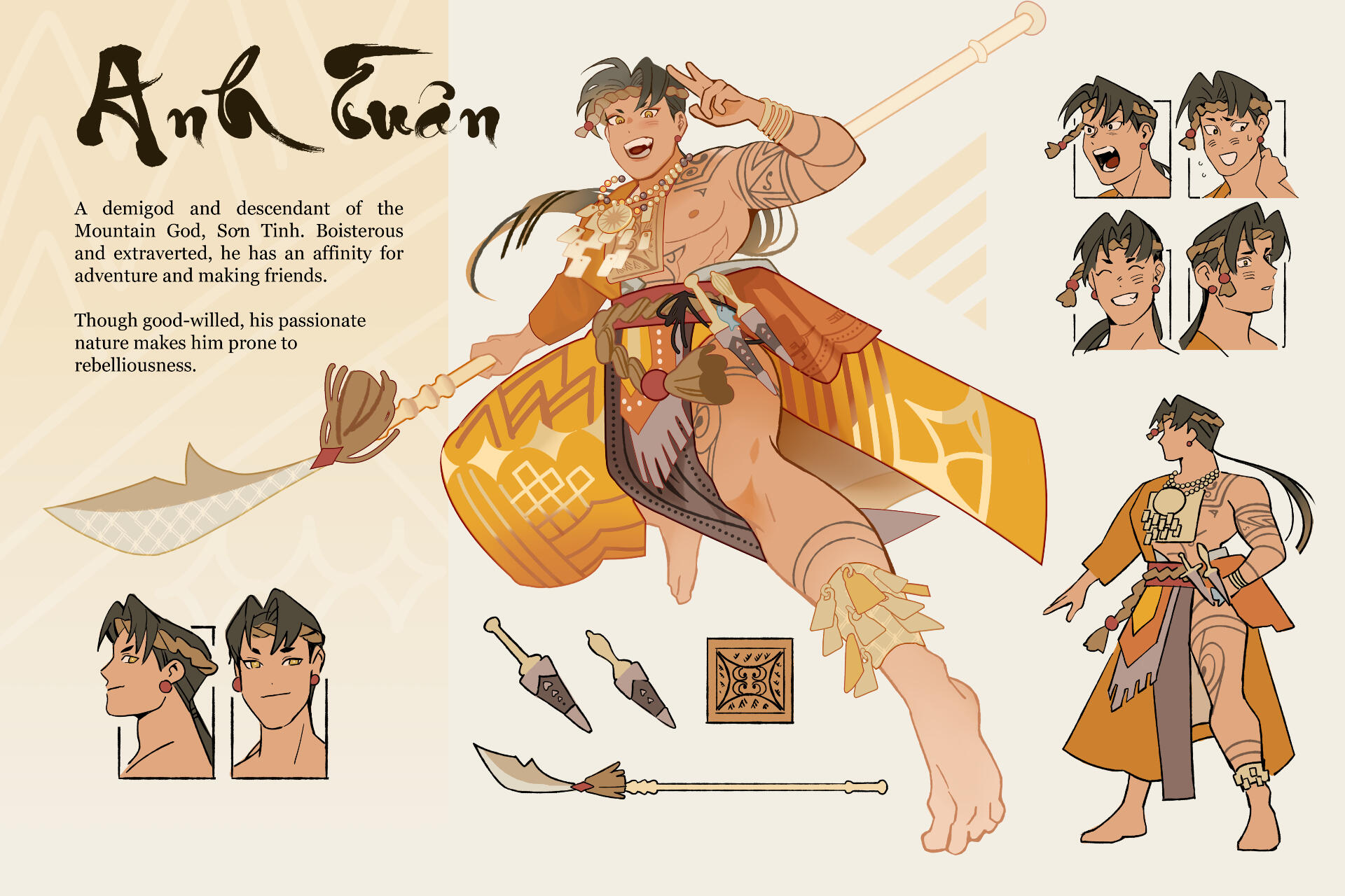 a character design inspired by Vietnamese folklore and the God Sơn Tinh