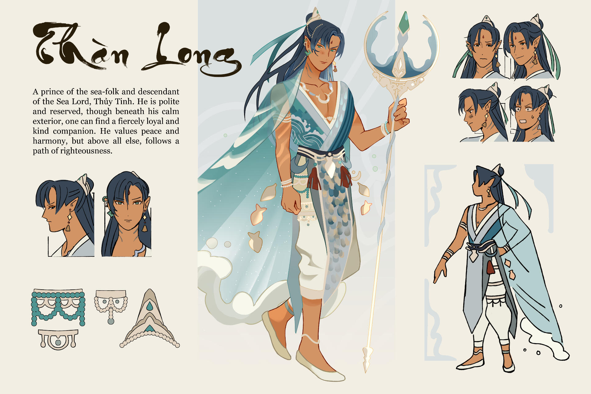 a character design inspired by Vietnamese folklore and the God Thủy Tinh